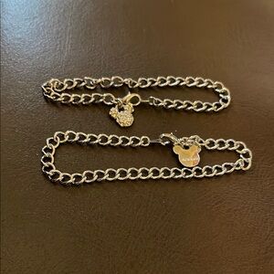 2 Charming Silver Chain Bracelets with Mickey ear Pendant